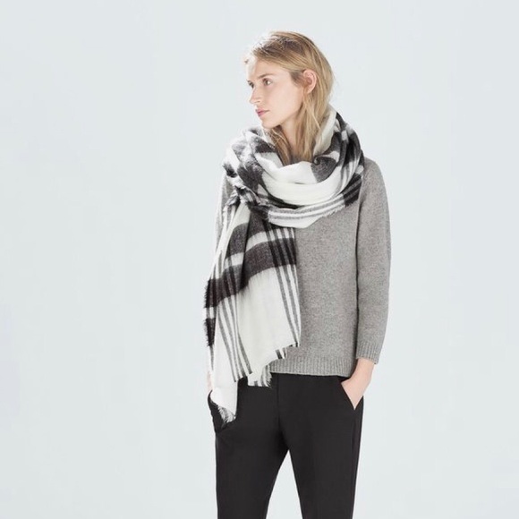 Madewell Scarf / Gauge / Fringe / Cream & Black - Picture 2 of 6